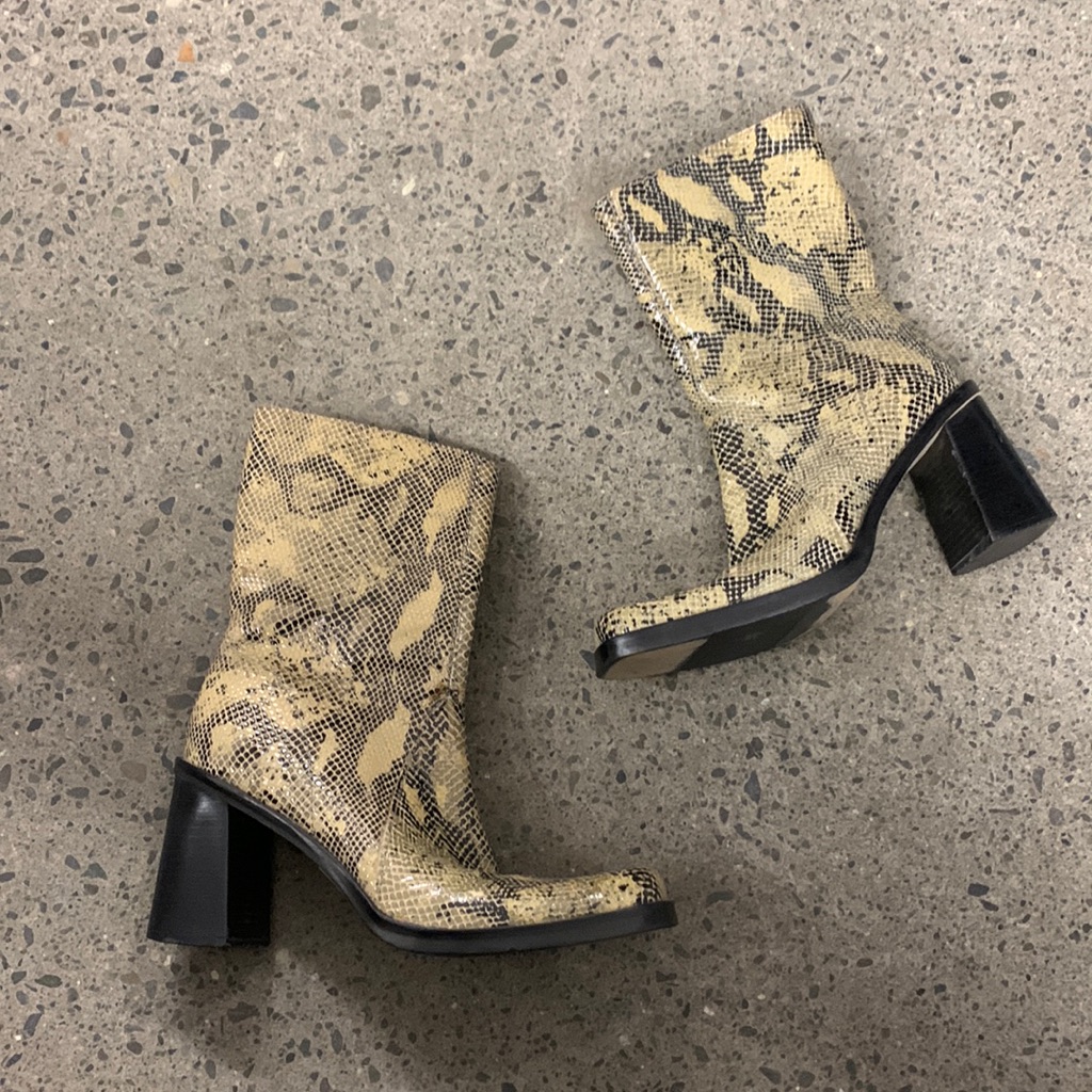 Mia Python Leather Block Heel Boots
